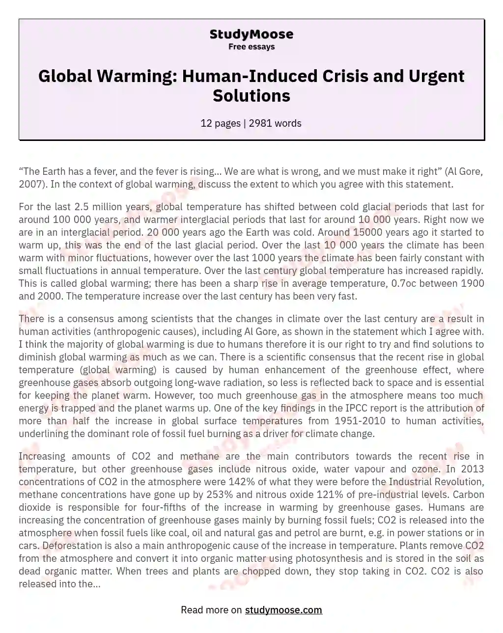 Global Warming: Human-Induced Crisis and Urgent Solutions essay