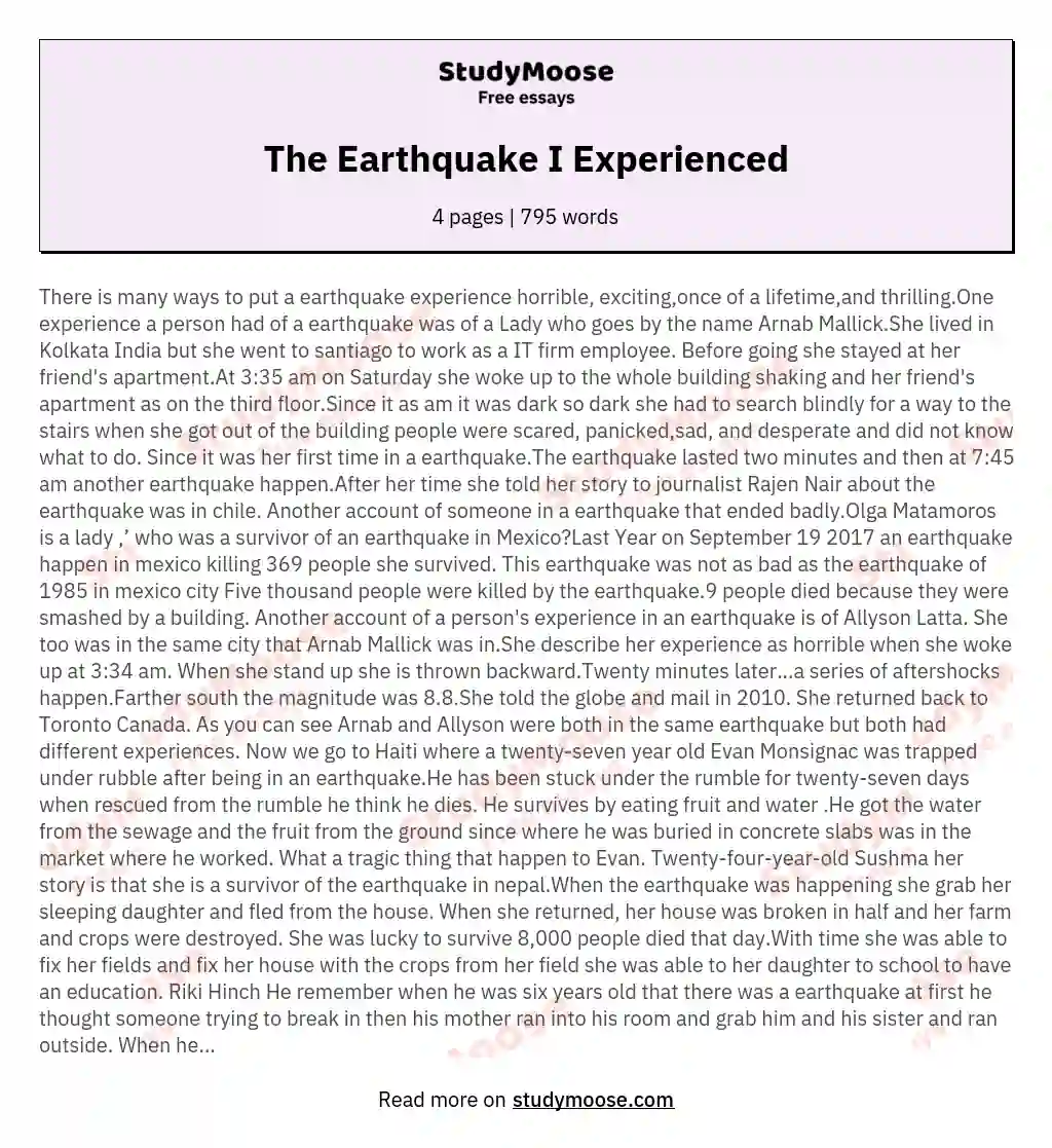 The Earthquake I Experienced essay