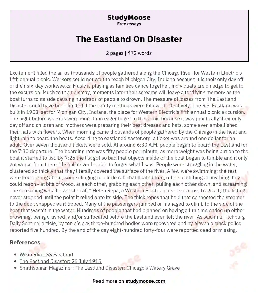 The Eastland On Disaster essay