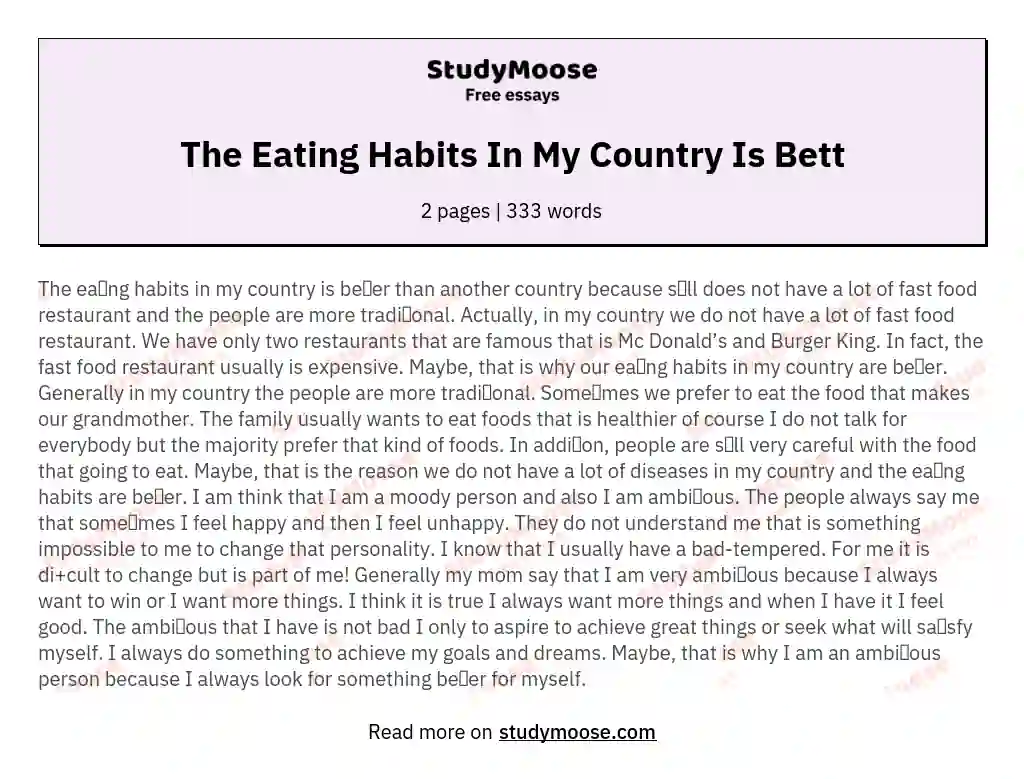 The Eating Habits In My Country Is Bett essay