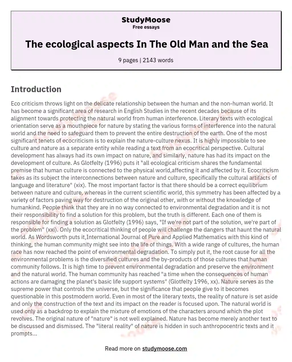 The ecological aspects In The Old Man and the Sea essay