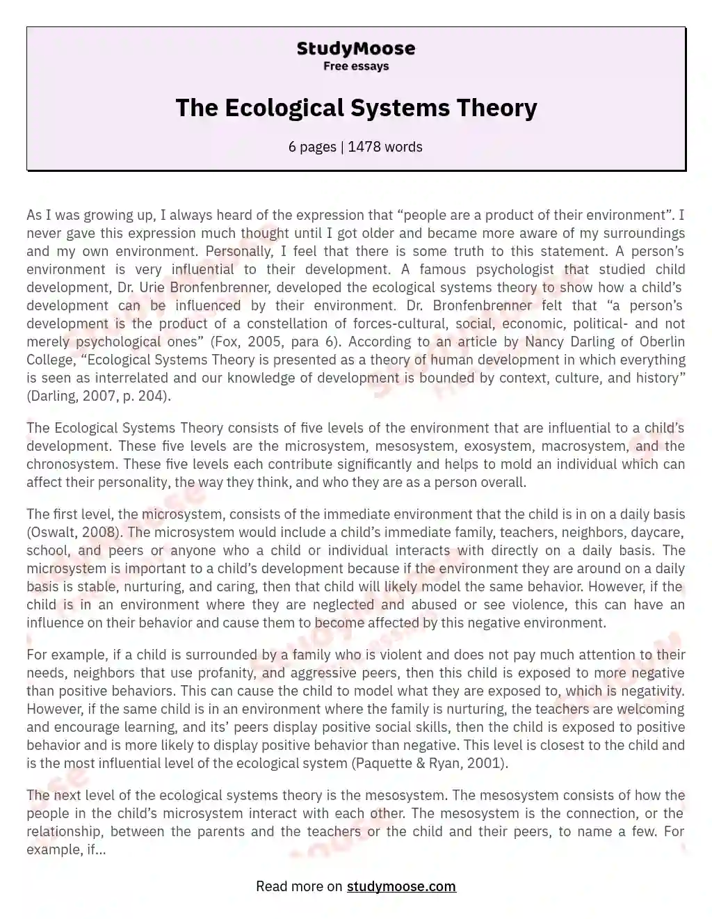 The Ecological Systems Theory essay