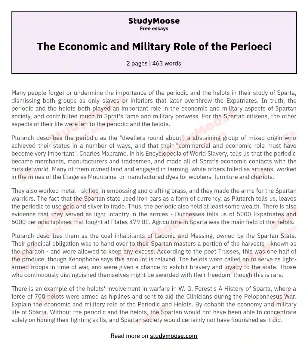 The Economic and Military Role of the Perioeci essay