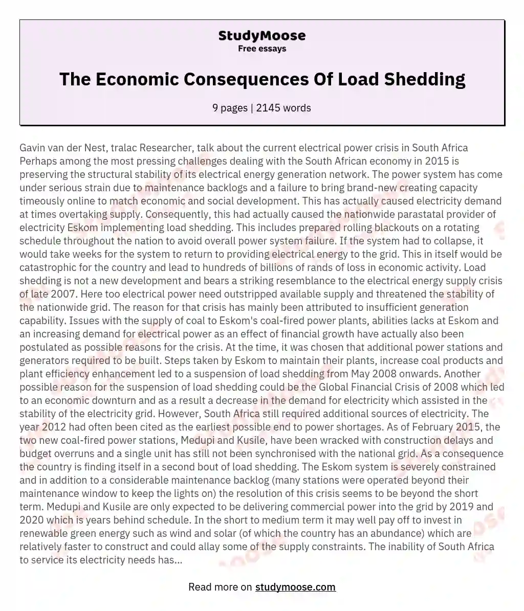The Economic Consequences Of Load Shedding essay