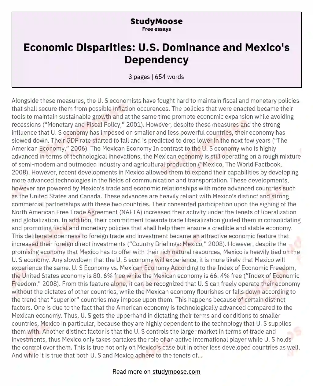 Economic Disparities: U.S. Dominance and Mexico's Dependency essay