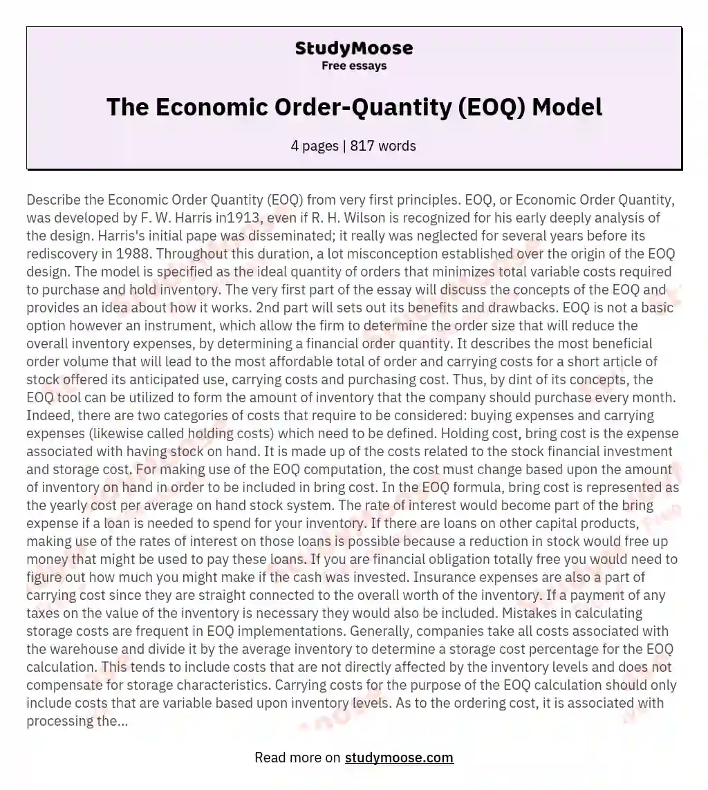 The Economic Order-Quantity (EOQ) Model
