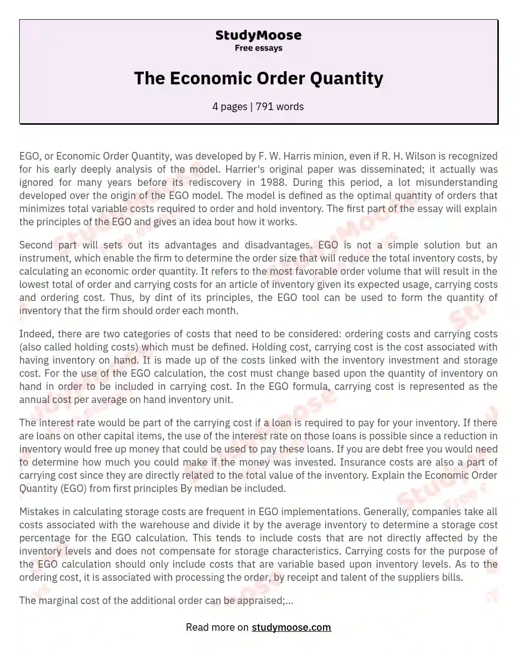 The Economic Order Quantity essay