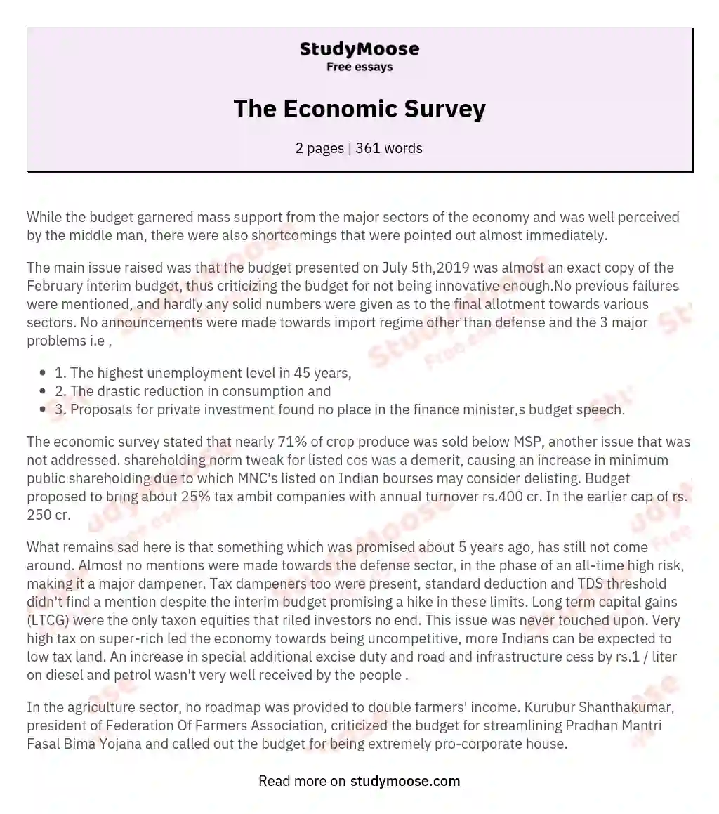 The Economic Survey essay