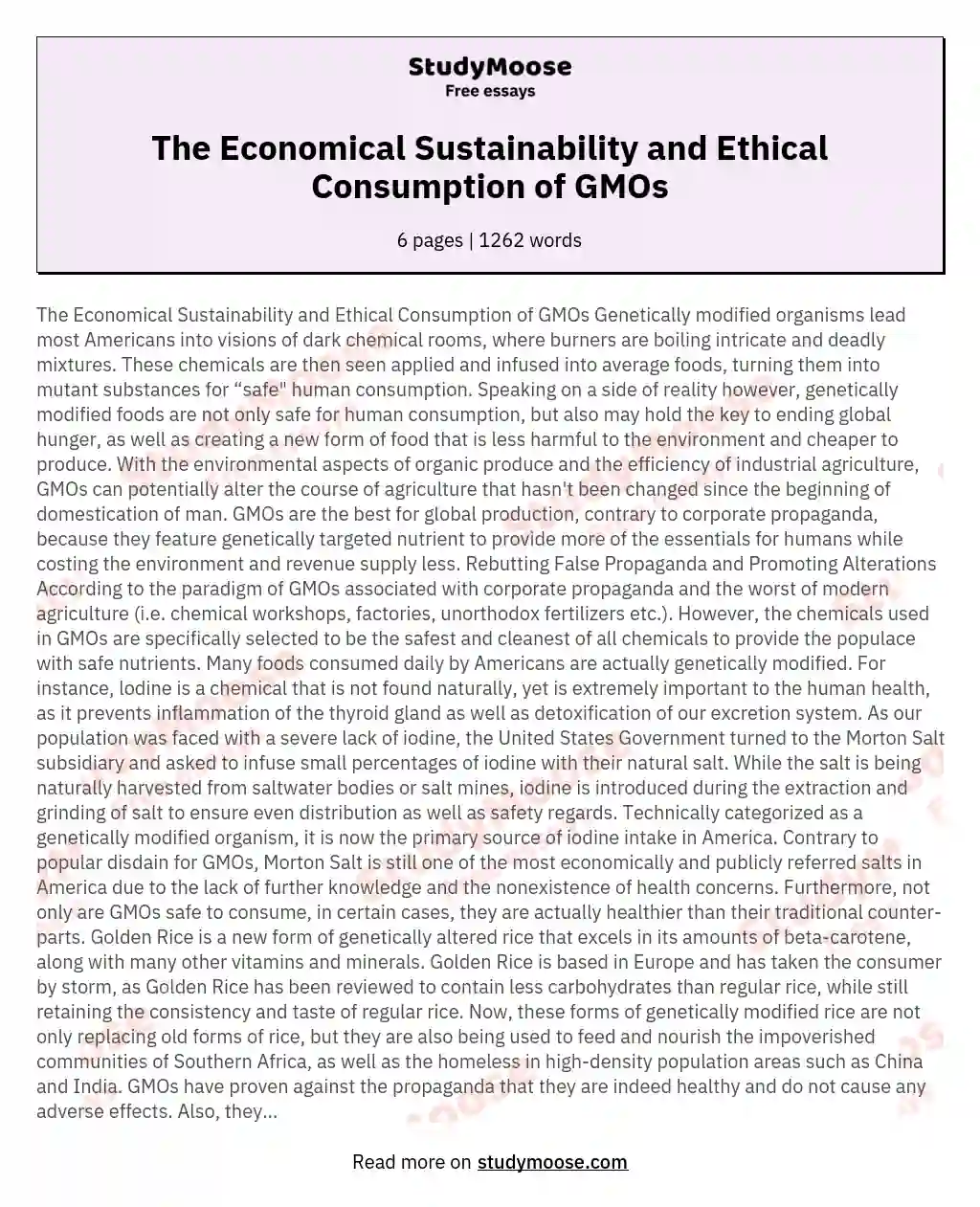 The Economical Sustainability and Ethical Consumption of GMOs essay