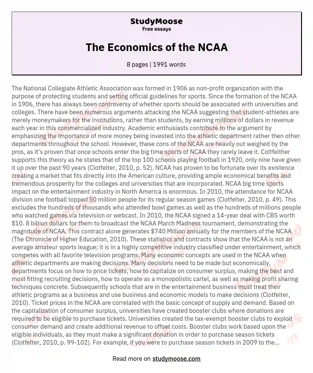 The Economics of the NCAA essay