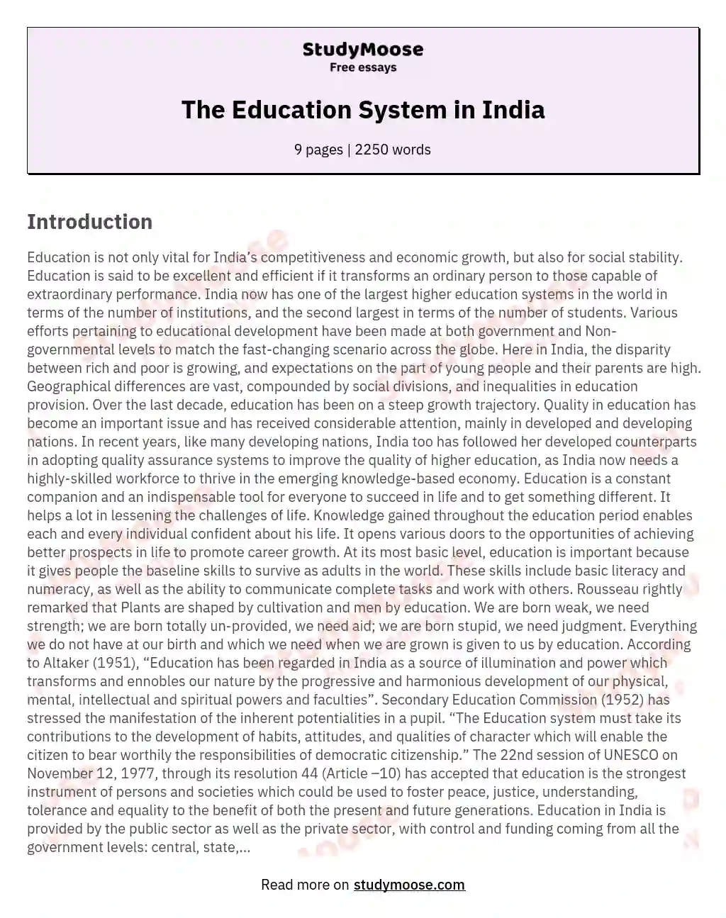 indian education system essay 500 words