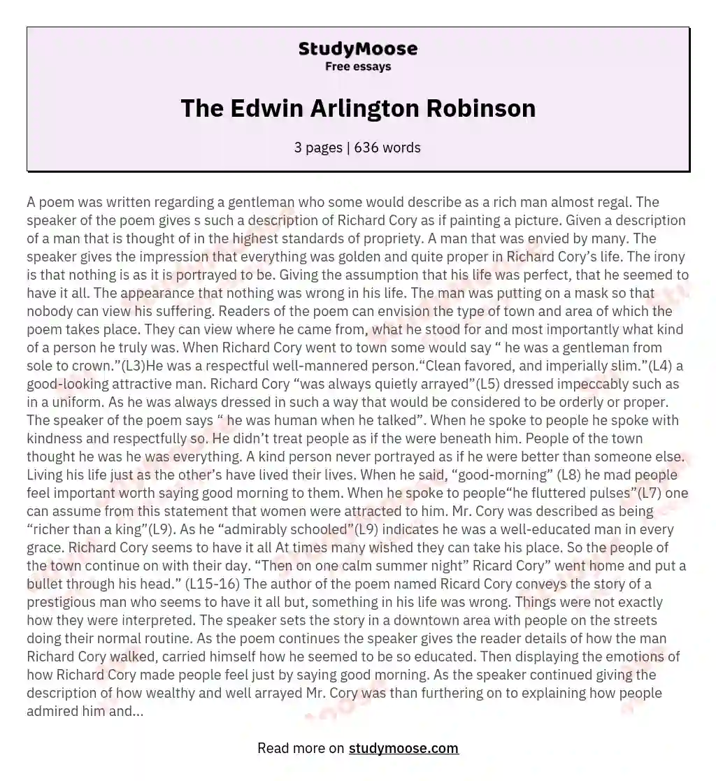 The Edwin Arlington Robinson essay