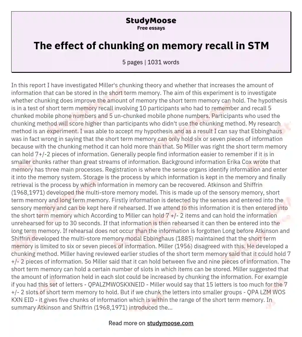The effect of chunking on memory recall in STM essay