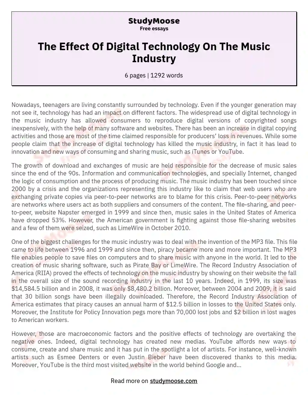 The Effect Of Digital Technology On The Music Industry