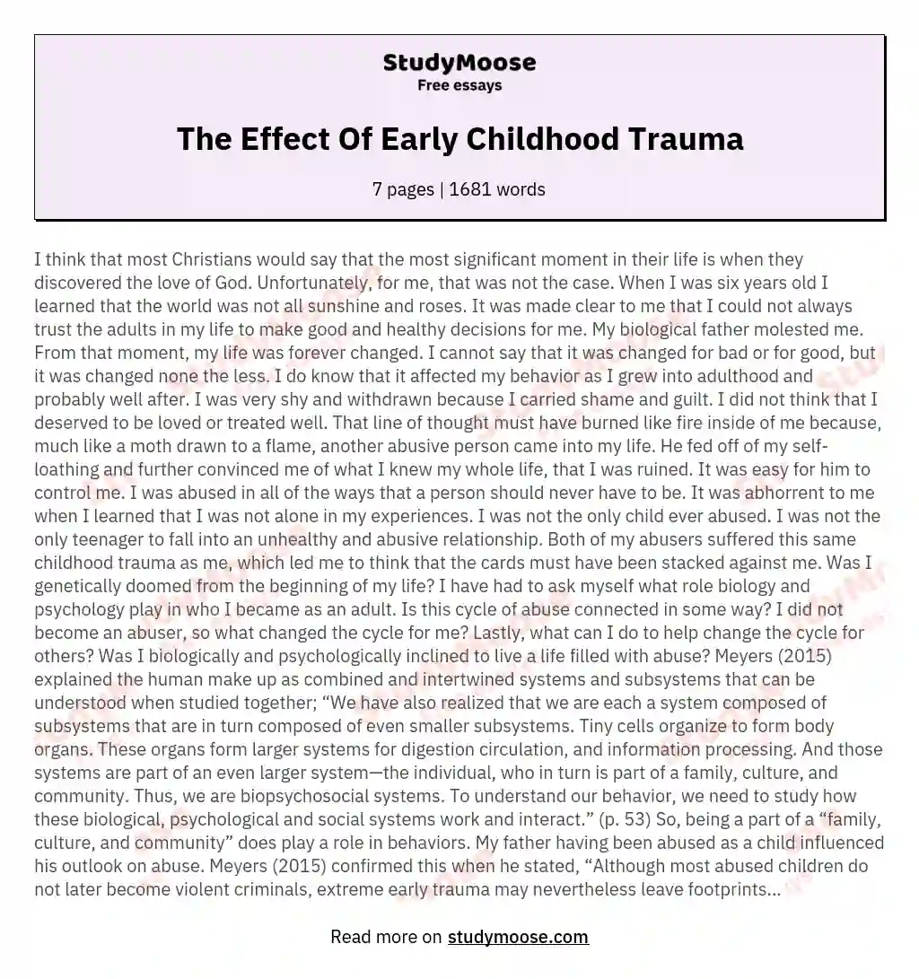 The Effect Of Early Childhood Trauma essay