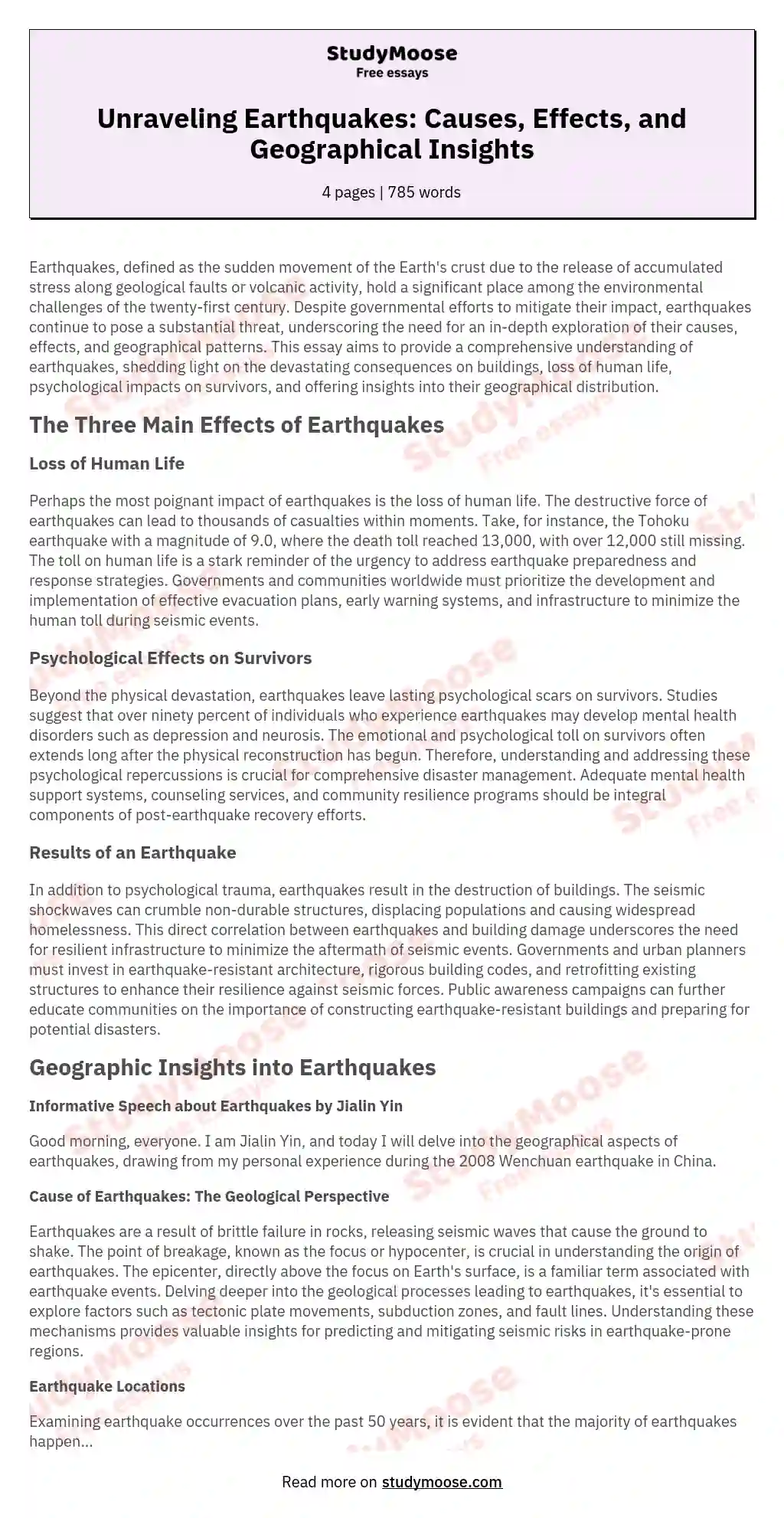 Unraveling Earthquakes: Causes, Effects, and Geographical Insights essay