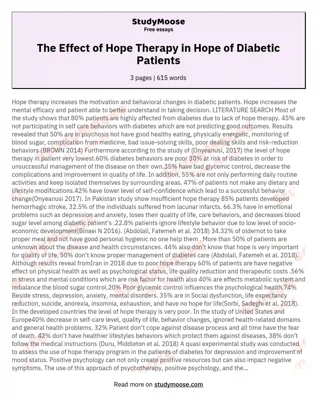 The Effect of Hope Therapy in Hope of Diabetic Patients
