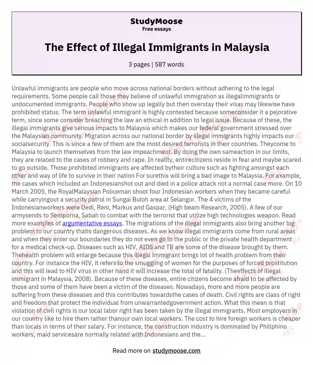 cause and effect of illegal immigration essay