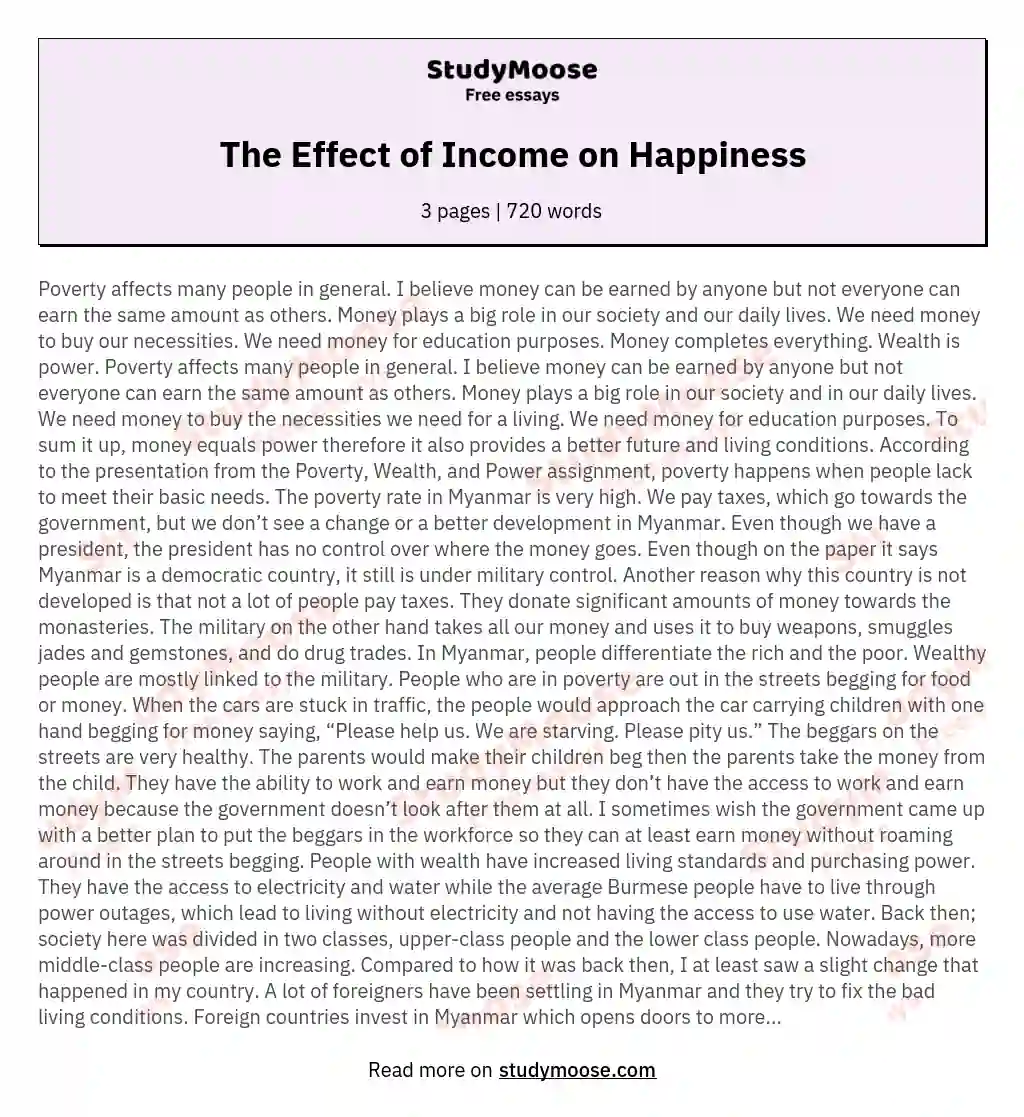 The Effect of Income on Happiness essay