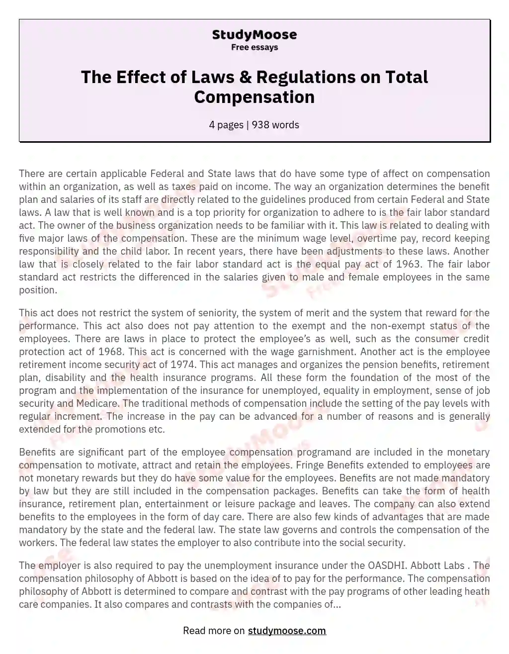 The Effect of Laws & Regulations on Total Compensation essay