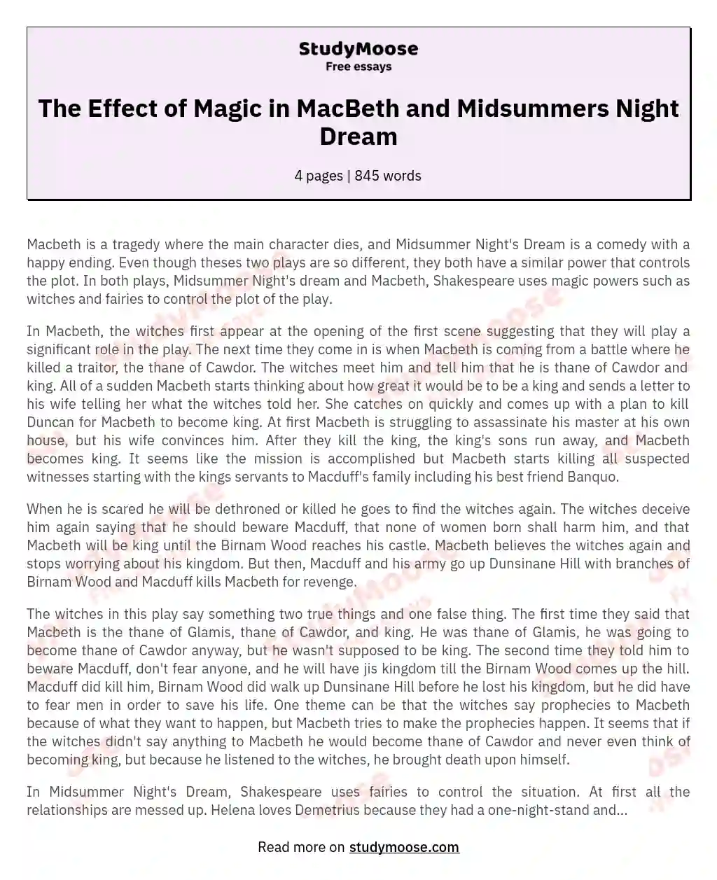 The Effect of Magic in MacBeth and Midsummers Night Dream essay