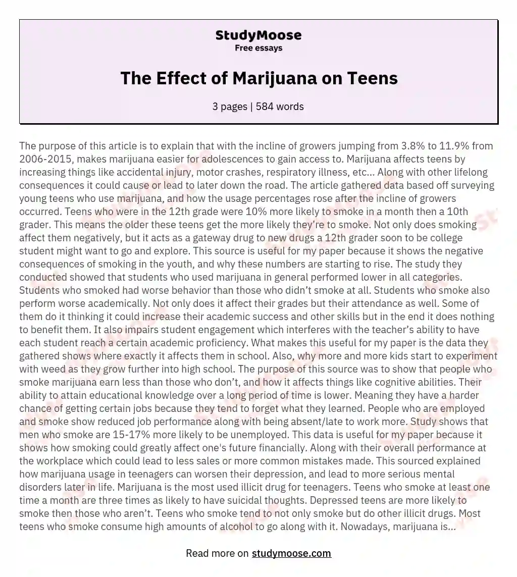 The Effect of Marijuana on Teens essay