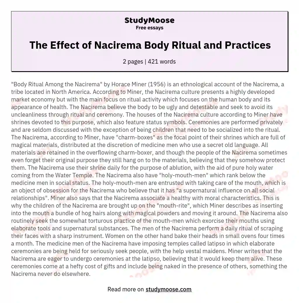 The Effect of Nacirema Body Ritual and Practices essay
