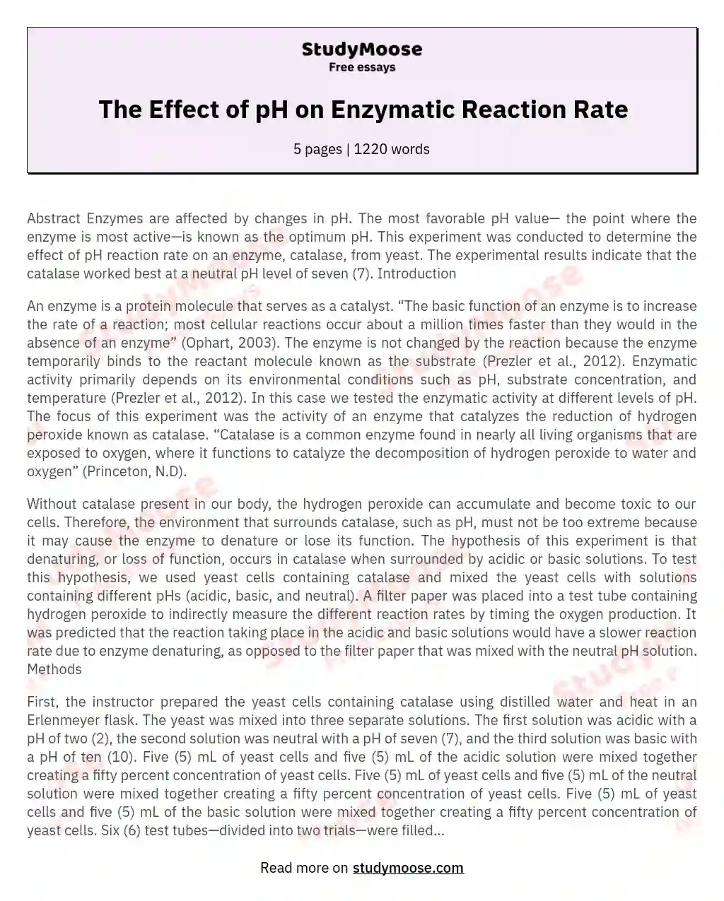 The Effect of pH on Enzymatic Reaction Rate