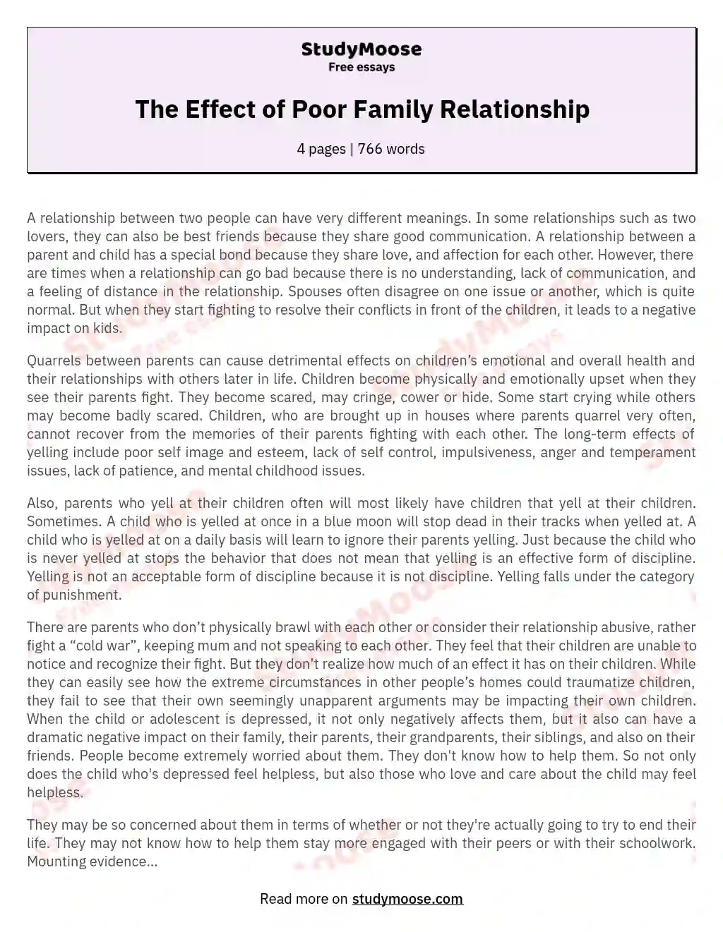 The Effect of Poor Family Relationship
