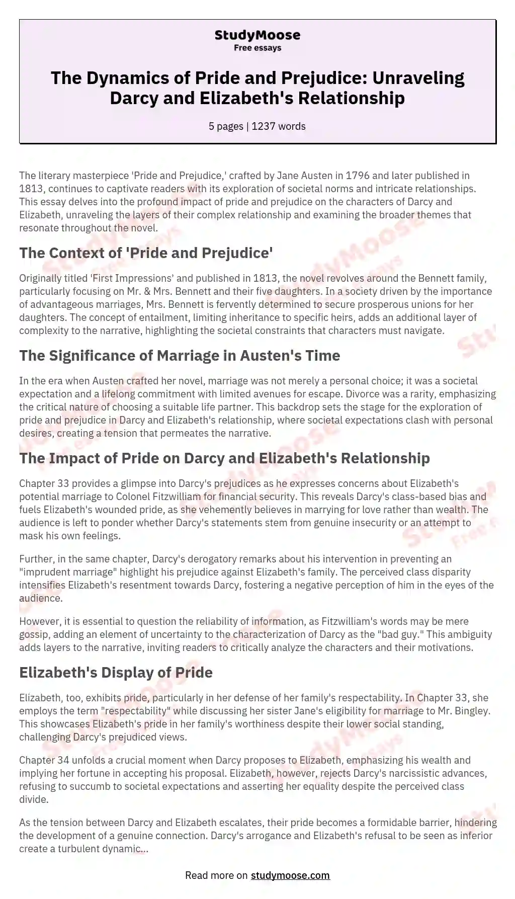 The Effect of Pride and Prejudice on Darcy and Elizabeth's Relationship
