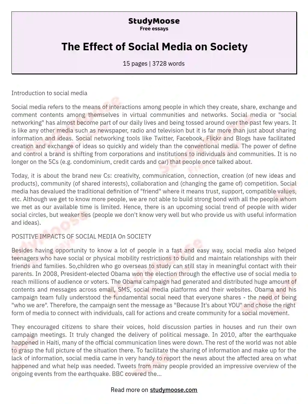 The Effect of Social Media on Society essay