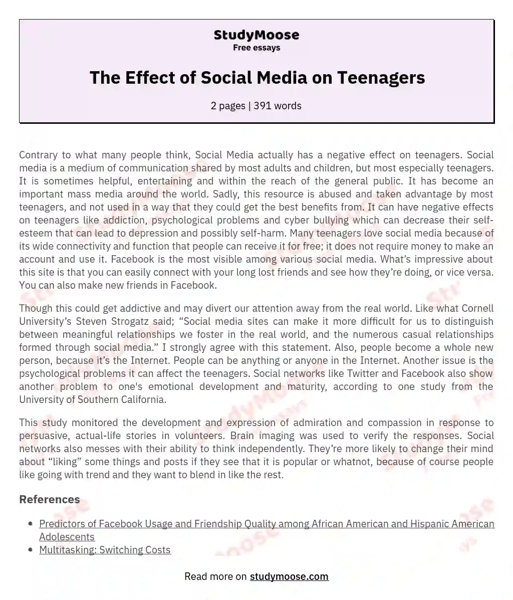 negative effects of social media on students essay