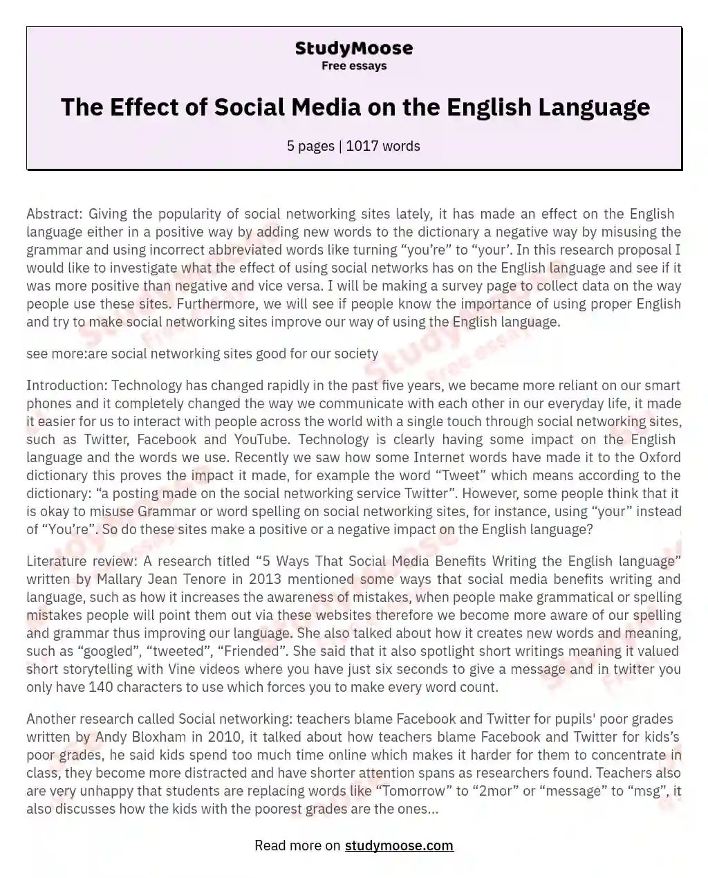 The Effect of Social Media on the English Language essay