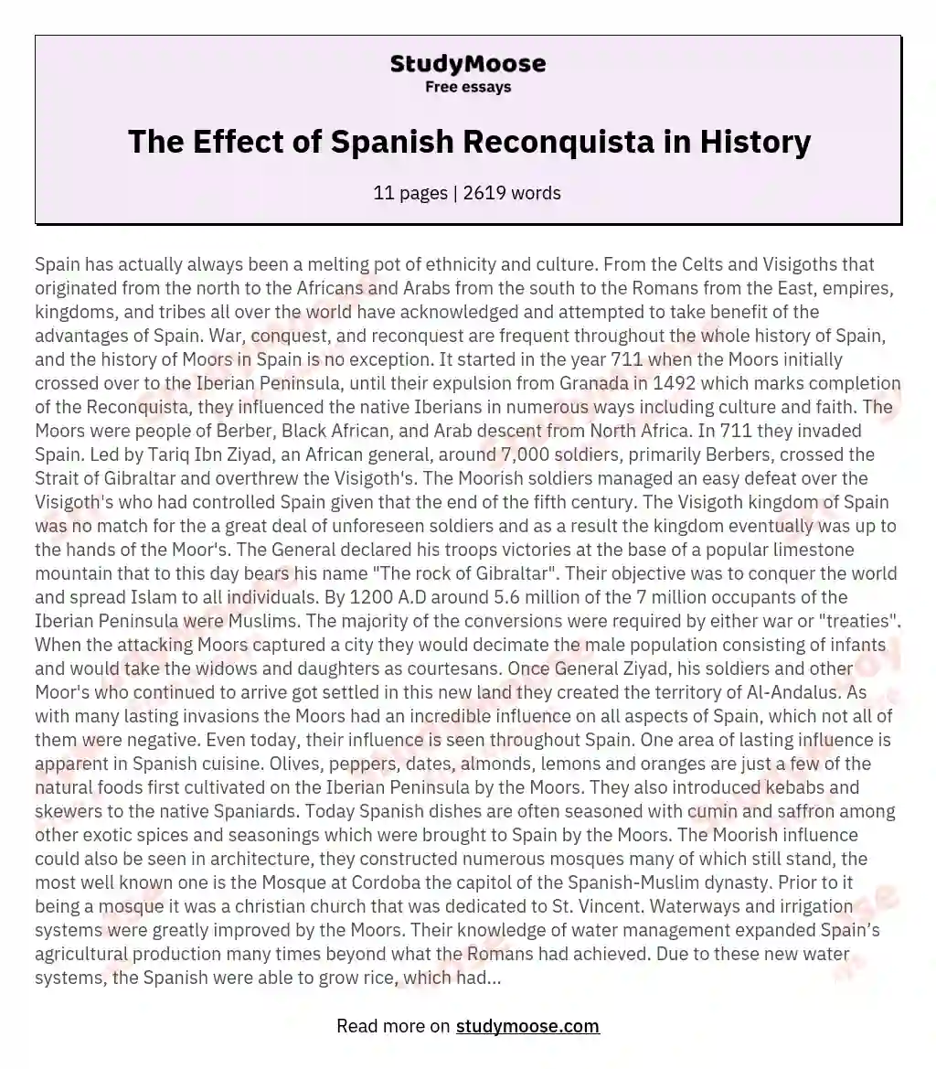 The Effect of Spanish Reconquista in History