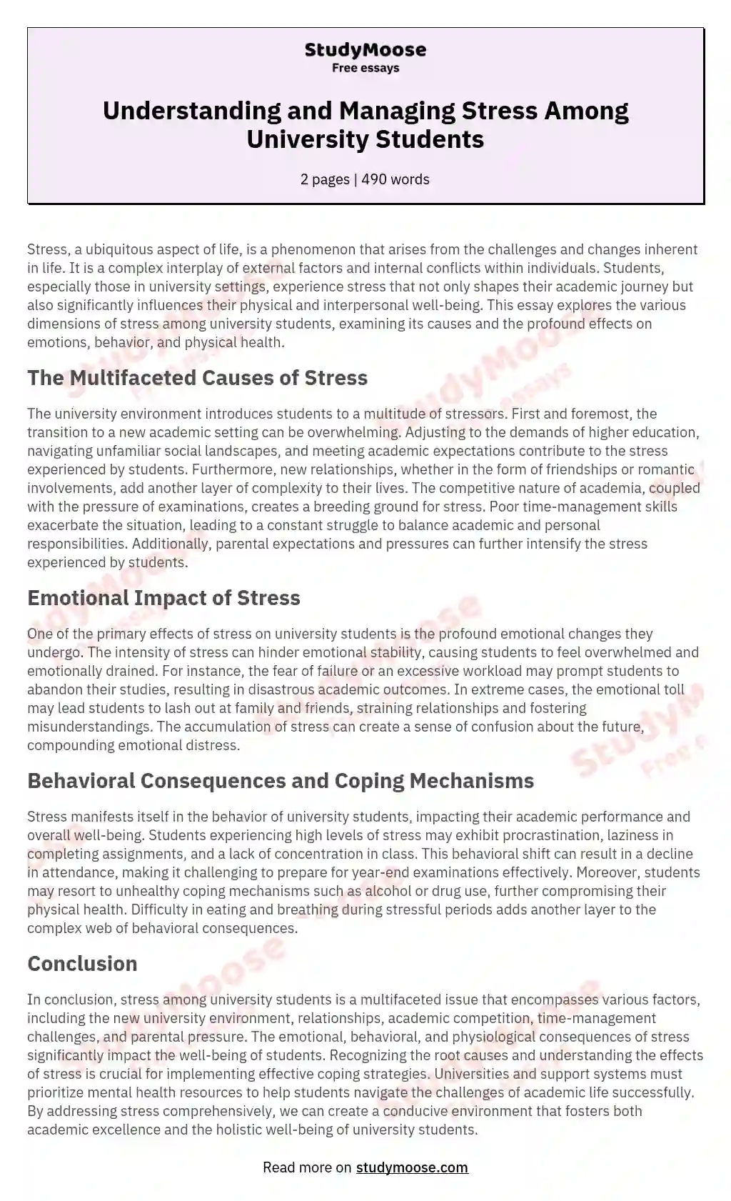 Understanding and Managing Stress Among University Students essay