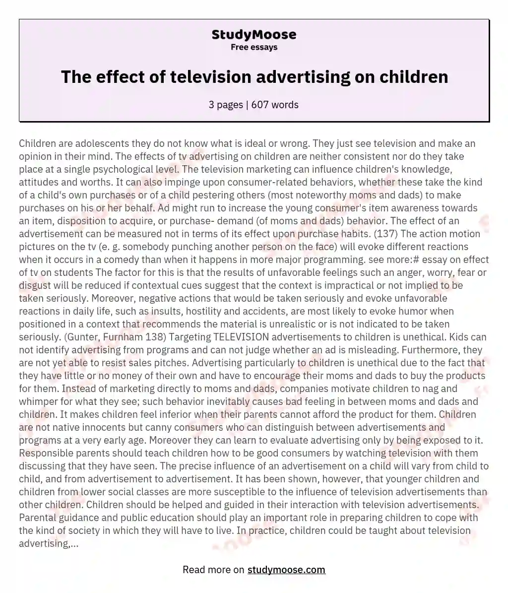 The effect of television advertising on children