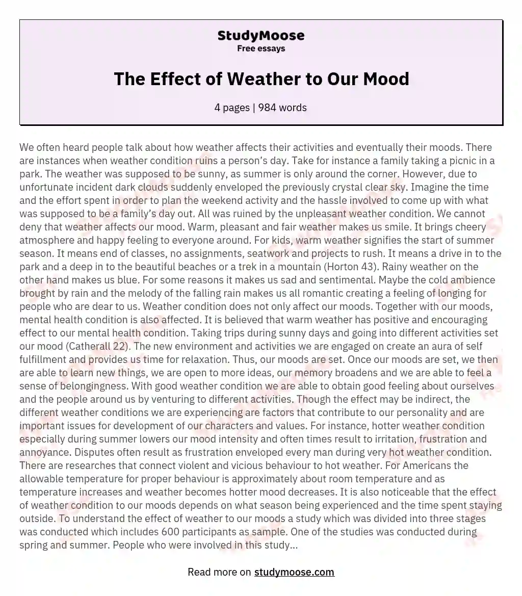 The Effect of Weather to Our Mood essay