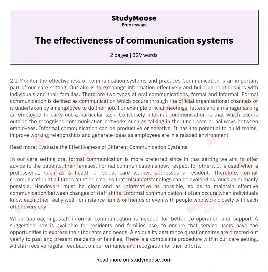 The effectiveness of communication systems essay