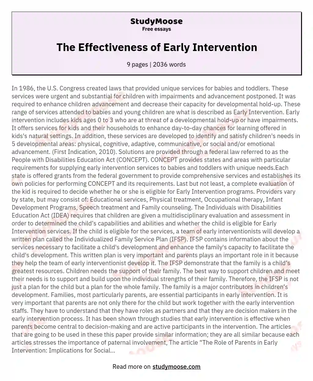 The Effectiveness of Early Intervention