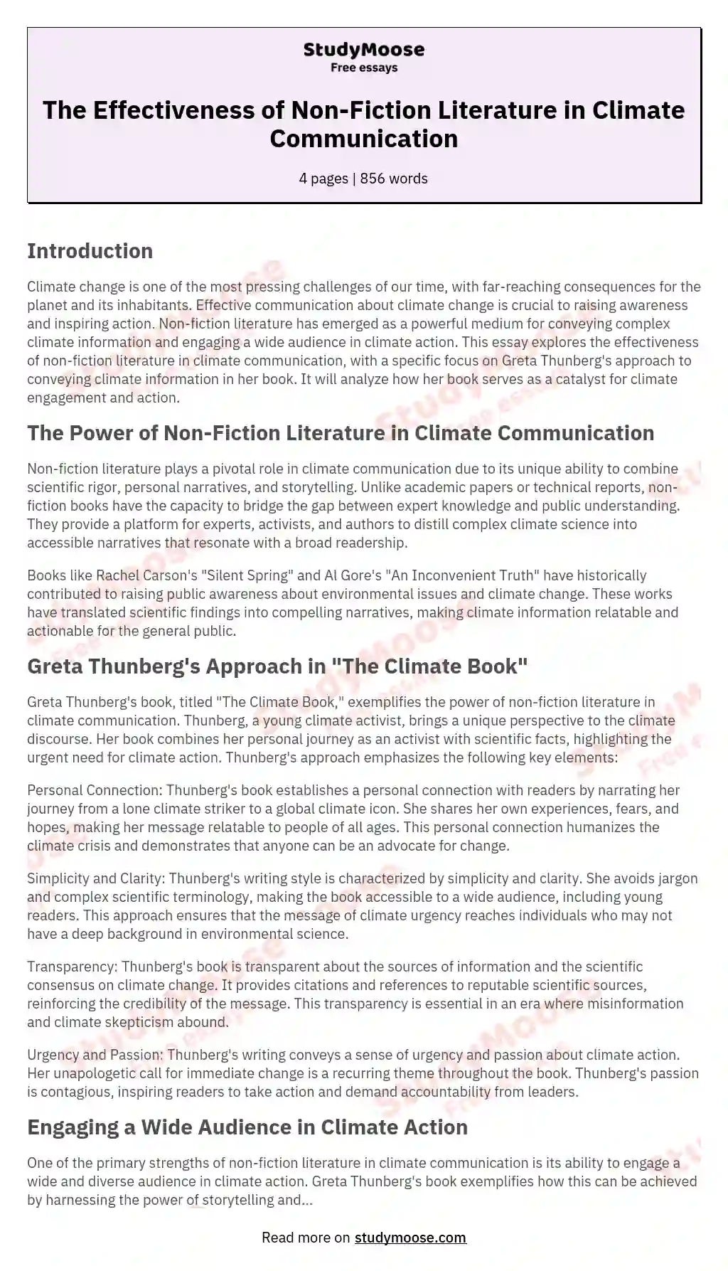 The Effectiveness of Non-Fiction Literature in Climate Communication essay