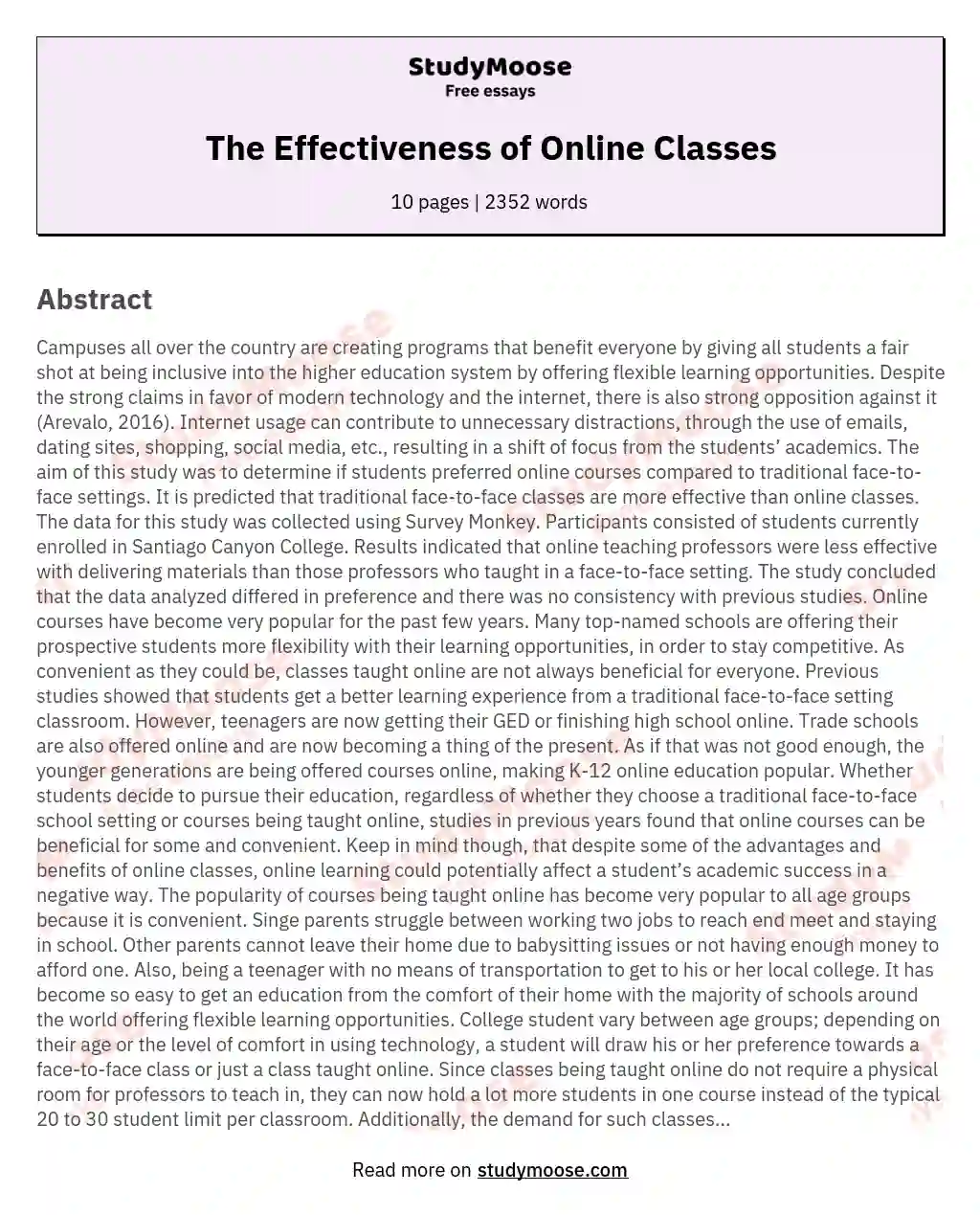 The Effectiveness of Online Classes