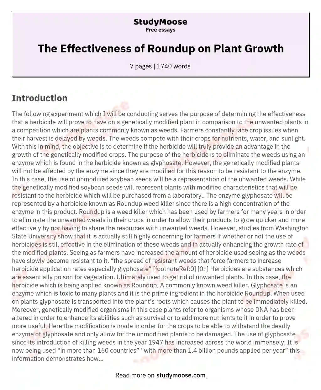 The Effectiveness of Roundup on Plant Growth essay