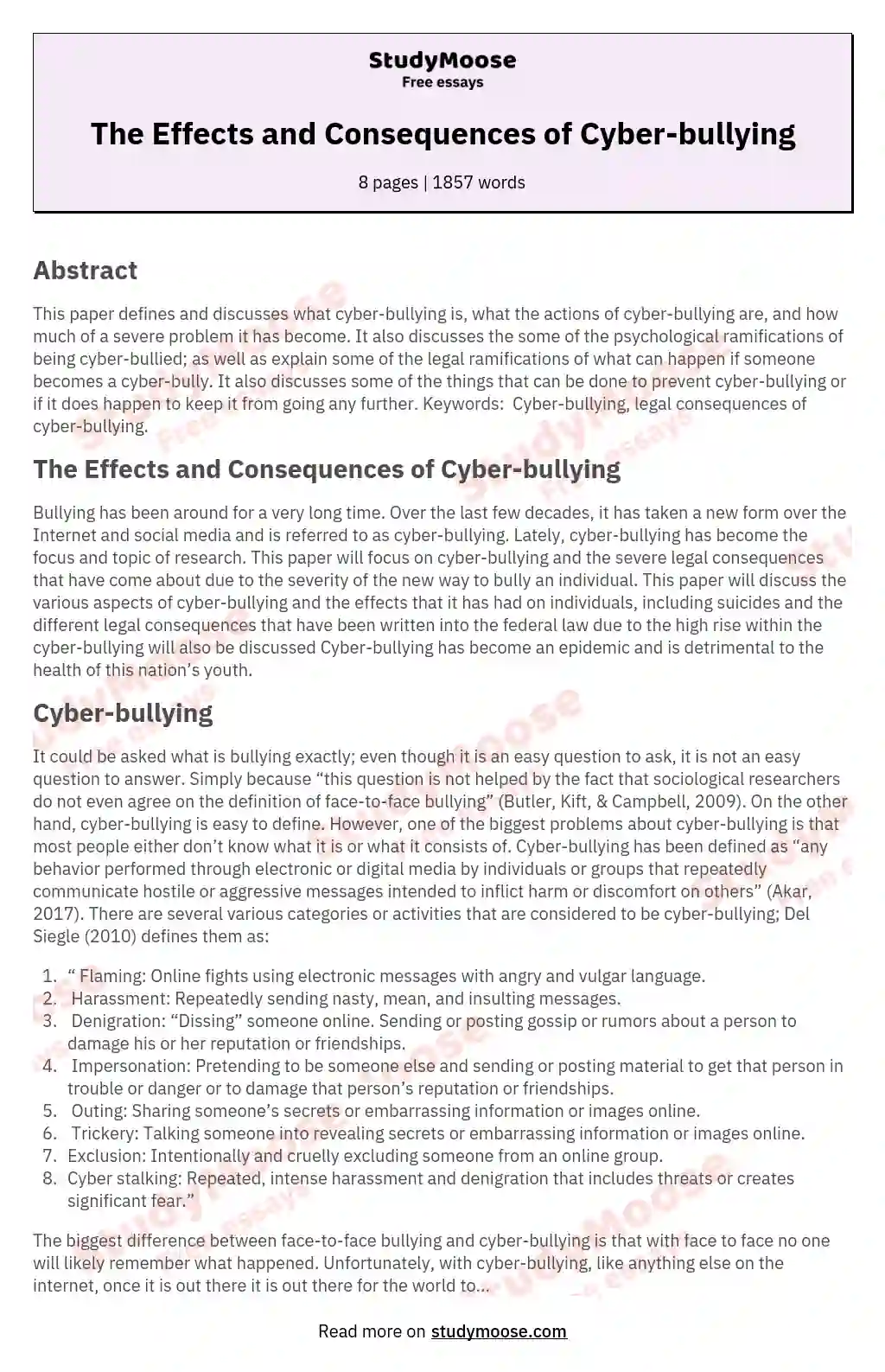 The Effects and Consequences of Cyber-bullying