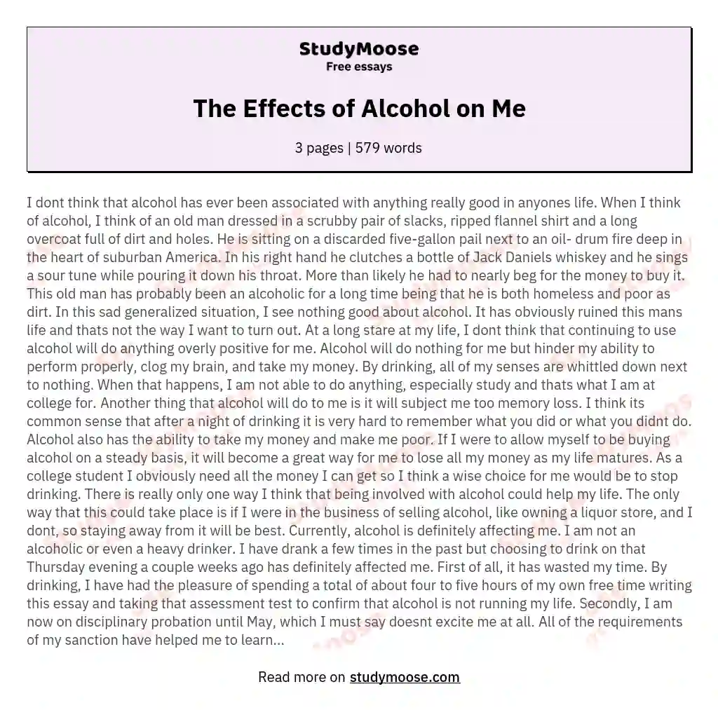 The Effects of Alcohol on Me essay