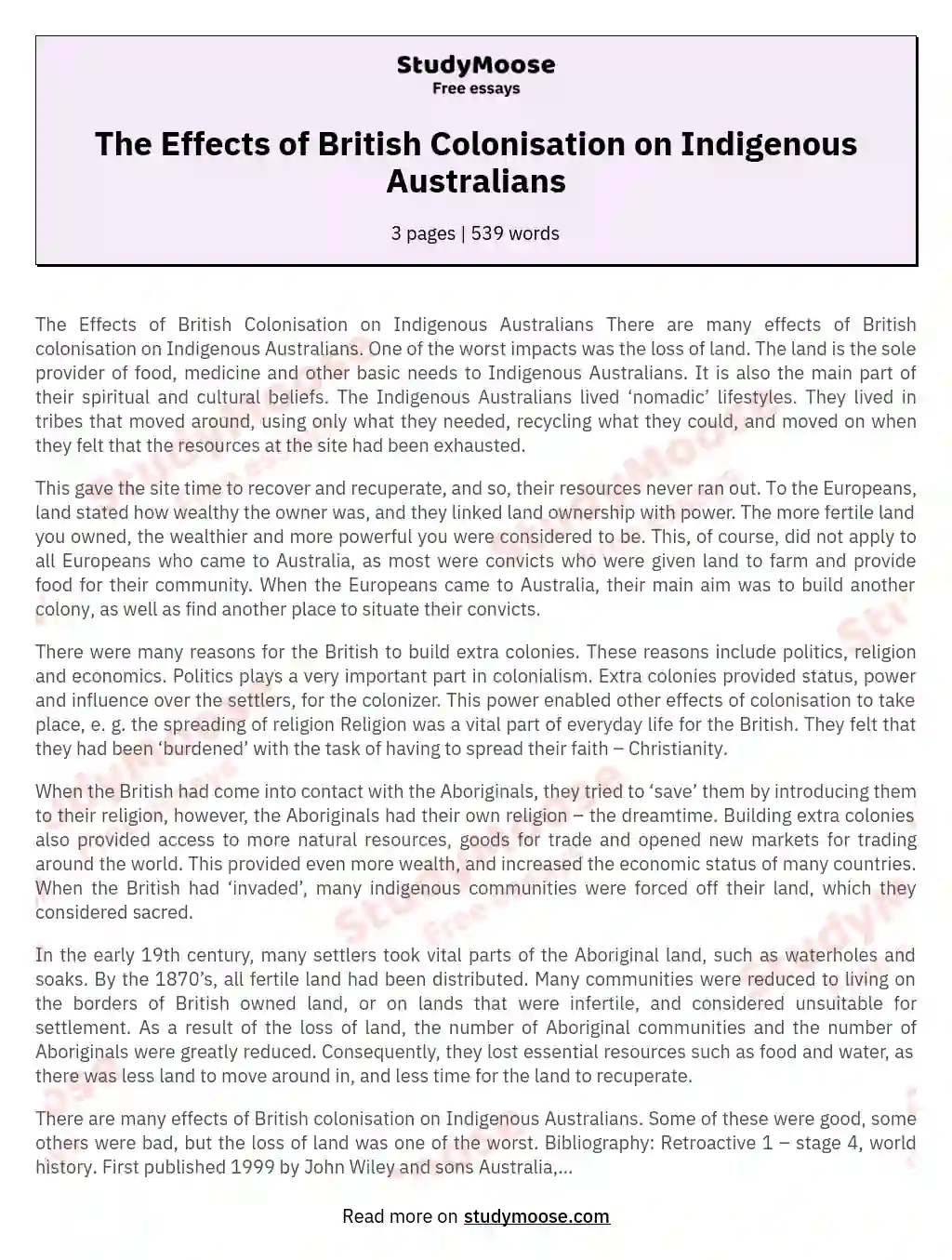 The Effects of British Colonisation on Indigenous Australians essay