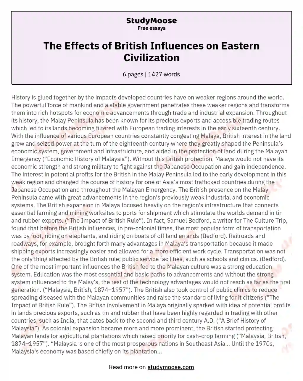 The Effects of British Influences on Eastern Civilization essay