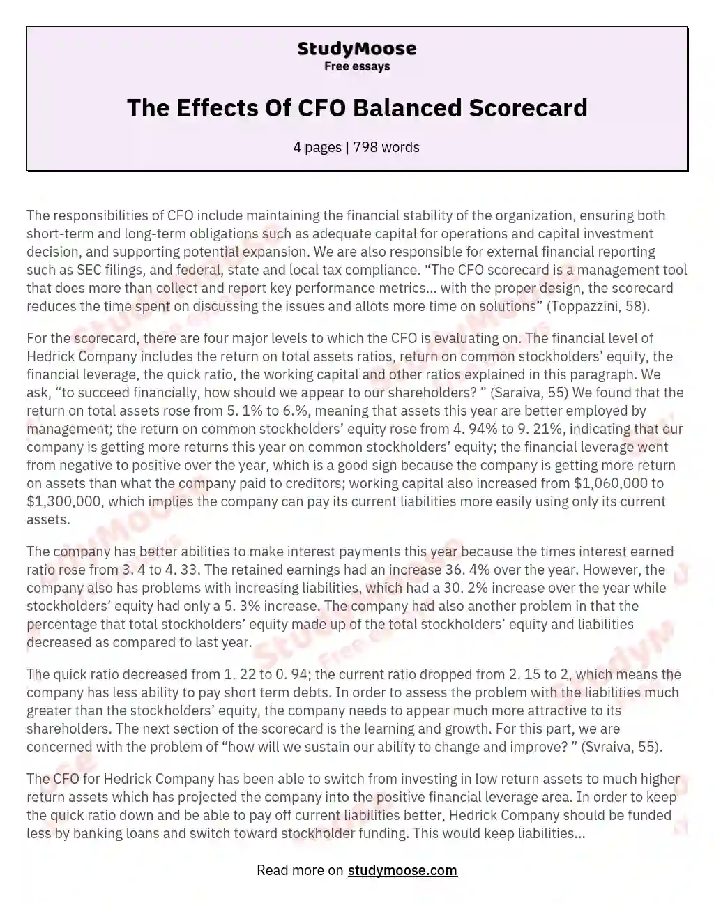 The Effects Of CFO Balanced Scorecard
