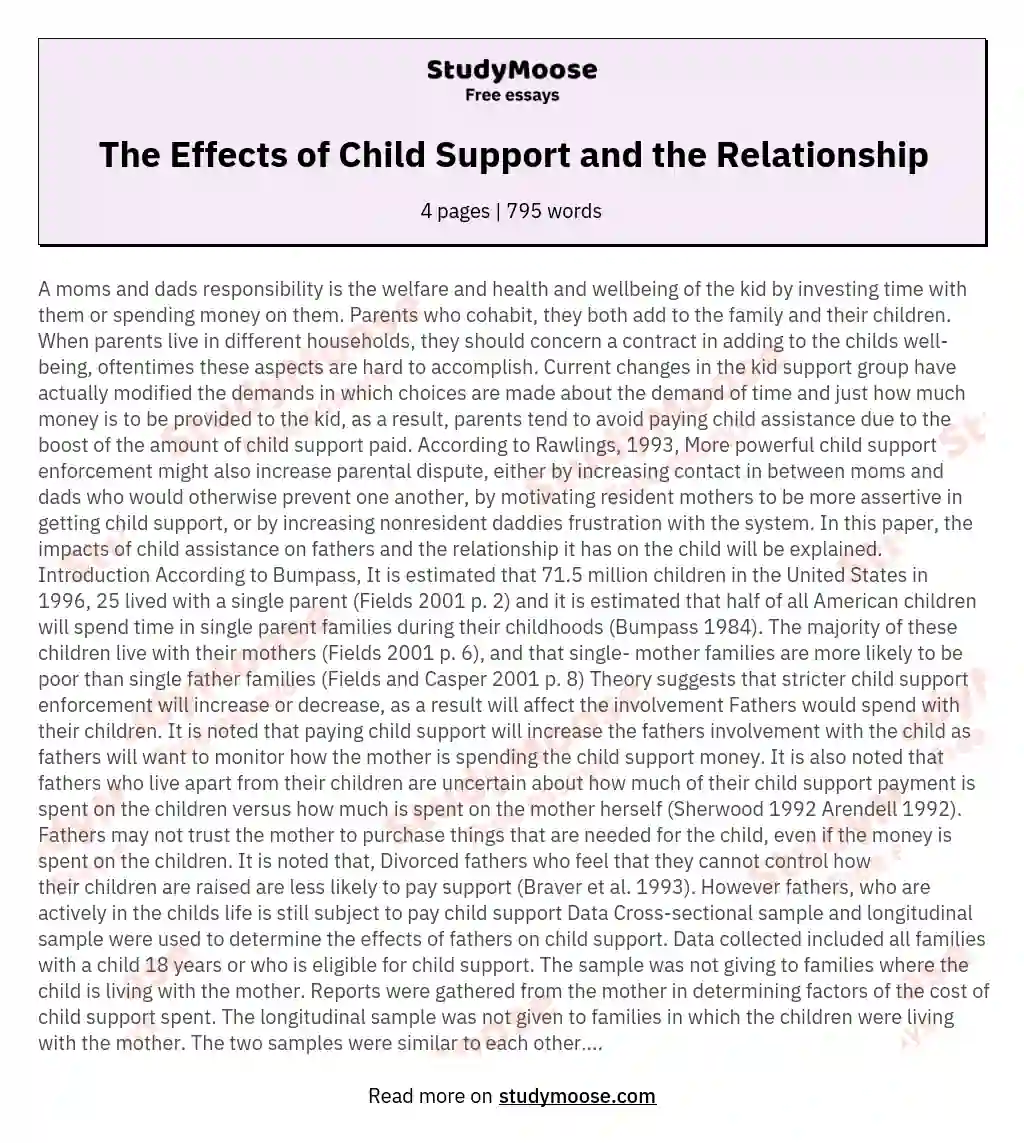 The Effects of Child Support and the Relationship essay