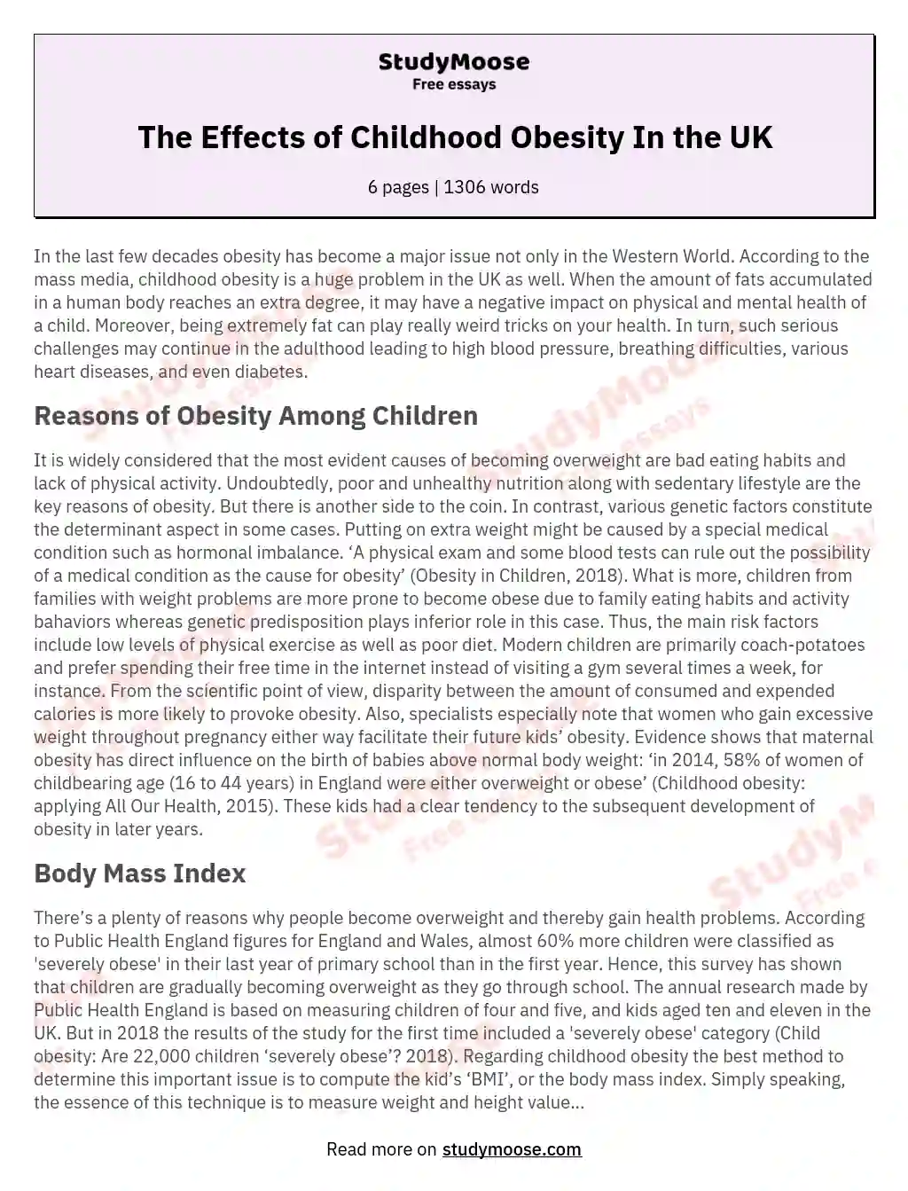 The Effects of Childhood Obesity In the UK