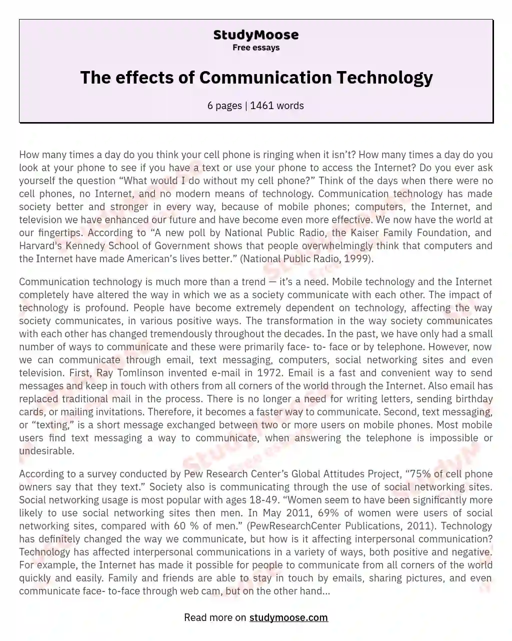 The effects of Communication Technology essay
